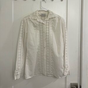 Vintage Coastal Cowgirl Lace-Trim White Button Up Button Down Cottagecore